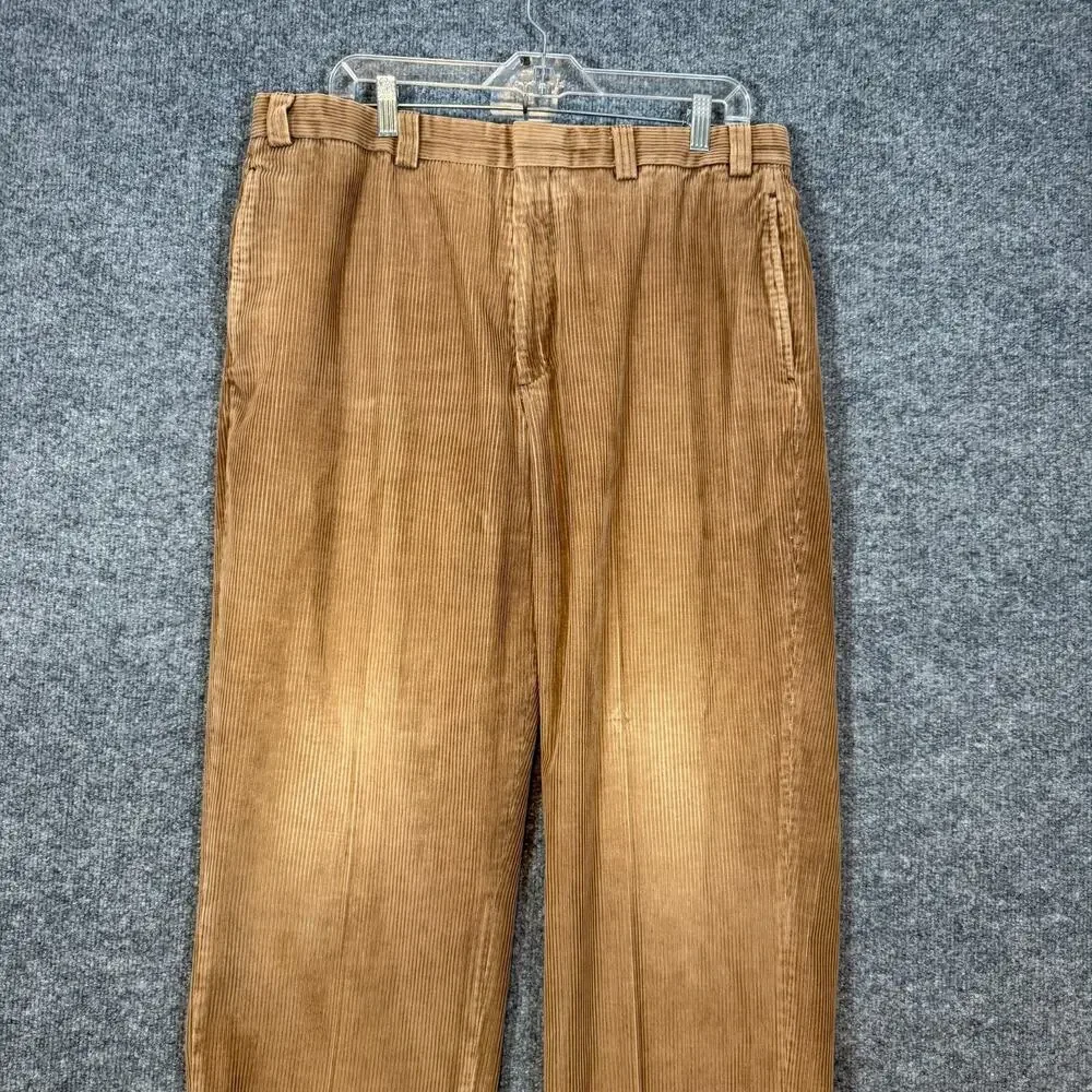 L.L Bean Pants Mens 37x30 Tan Corduroy‎ Chinos Pleated Straight Leg Relaxed Vtg